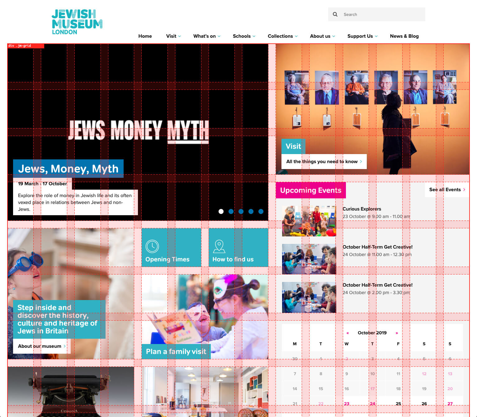 Jewish Museum homepage with grid displayed